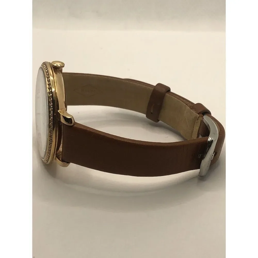 Fossil C141016 Women's Brown Leather Analog Silver Dial Quartz Wrist Watch OP617